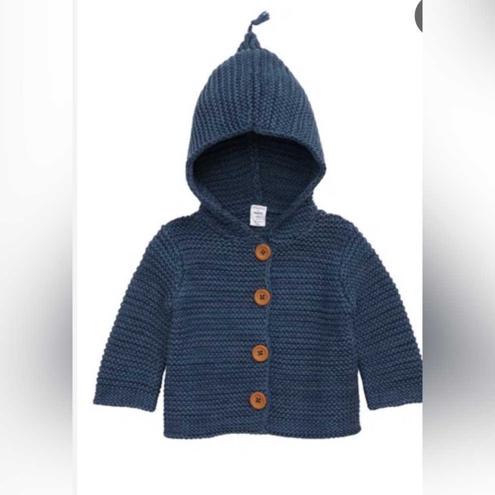 Nordstrom organic cotton navy button up sweater.  Size newborn.